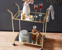Servierwagen FineBuy Teewagen Gold Beistelltisch Rollen Speisewagen Glas Metall