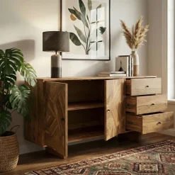 Sideboard Akazie Massivholz 150cm Massive Kommode Echtholz Anrichte Handmade