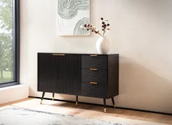 Sideboard 120cm Kommode mit 2 Türen & 3 Schubladen in MDF Eiche Schwarz Dekor