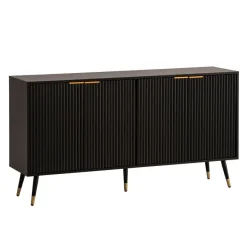 Sideboard 150cm MDF Eiche Schwarz Dekor Kommode mit 4 Türen edles Design