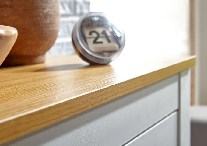 Sideboard 80 cm MDF Weiß & Eiche Dekor Design Kommode mit 3 Schubladen & 1 Tür