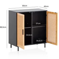Sideboard 80cm mit 2 Türen in Rattan Wiener Geflecht Design Kommode Schwarz