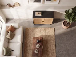 Sideboard 80cm mit 2 Türen in Rattan Wiener Geflecht Design Kommode Schwarz