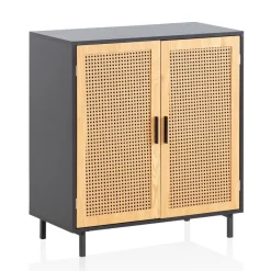 Sideboard 80cm mit 2 Türen in Rattan Wiener Geflecht Design Kommode Schwarz