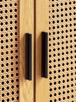 Sideboard 80cm mit 2 Türen in Rattan Wiener Geflecht Design Kommode Schwarz
