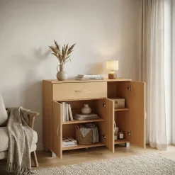 Sideboard 90 cm mit 3 Türen 1 Schublade moderne Kommode 30 cm Tief ideal für Nischen