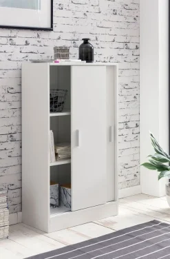 Sideboard 60cm Weiß mit 2 Schiebetüren Aktenschrank Kommode in modernem Design
