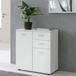 Sideboard 70 cm Weiß mit 2 Türen & 2 Schubladen Kommode Aktenschrank Tiefe 35 cm