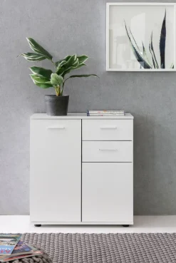 Sideboard 70 cm Weiß mit 2 Türen & 2 Schubladen Kommode Aktenschrank Tiefe 35 cm