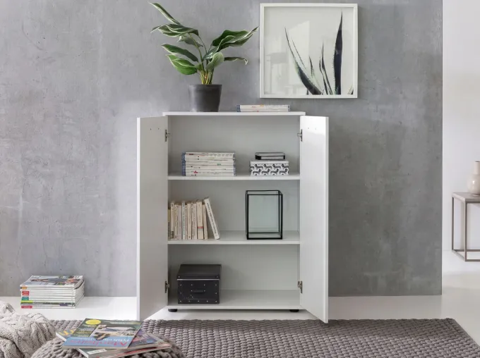 Sideboard 70cm weiß mit 2 Türen und Einlegeböden Kommode für Ordner Aktenschrank modern