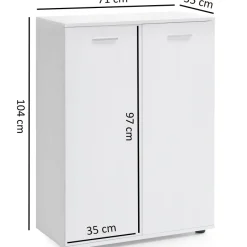 Sideboard 70cm weiß mit 2 Türen und Einlegeböden Kommode für Ordner Aktenschrank modern