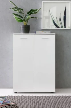 Sideboard 70cm weiß mit 2 Türen und Einlegeböden Kommode für Ordner Aktenschrank modern