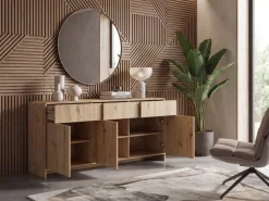 Sideboard Eiche Dekor 155cm Kommode Anrichte Standschrank mit Türen Schubladen