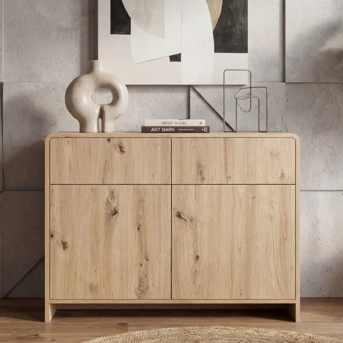 Sideboard Eiche Dekor 88cm Kommode Anrichte Standschrank mit Türen Schubladen