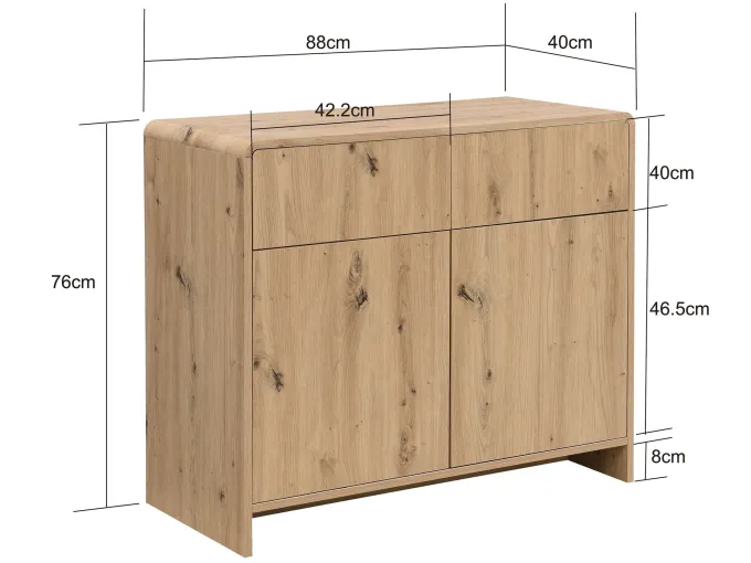 Sideboard Eiche Dekor 88cm Kommode Anrichte Standschrank mit Türen Schubladen