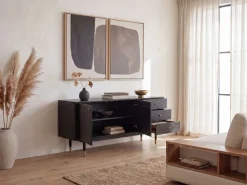 Sideboard FineBuy Anrichte 160 cm Massivholz Schwarz Kommode Türen Schubladen