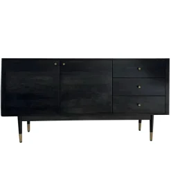 Sideboard FineBuy Anrichte 160 cm Massivholz Schwarz Kommode Türen Schubladen