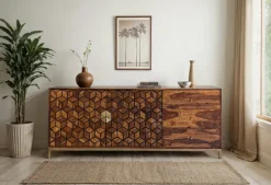 Sideboard FineBuy Anrichte Sheesham Massivholz 180 cm Kommode Türen Schubladen
