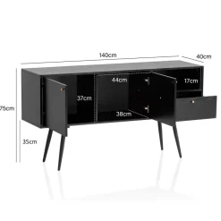 Sideboard FineBuy 140cm Eiche Dekor Schwarz mit 2 Türen Schublade & Ablage Kommode