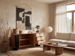 Sideboard FineBuy 175 cm Massivholz Steinoptik Kommode Anrichte Türen Schubladen