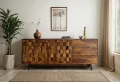 Sideboard FineBuy Kommode Sheesham Massivholz 175 cm Anrichte Loft Industrial