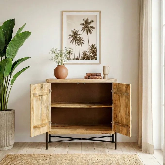 Sideboard Massivholz 91x96cm Kommode Anrichte Standschrank Flurschrank mit Türen