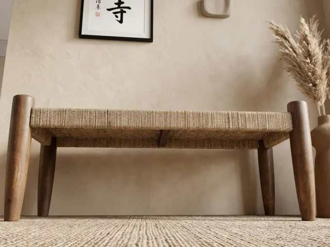 Sitzbank 120cm Jute Flurbank Massivholz Holzbank Bettbank Schlafzimmer Bank
