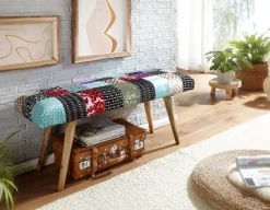 Sitzbank FineBuy Bettbank Samt 117 cm Patchwork Flurbank Polsterbank Bank Modern