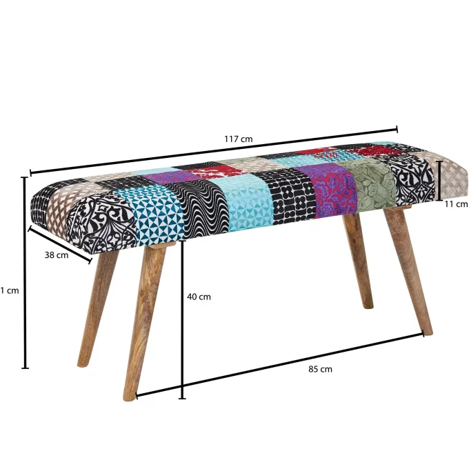 Sitzbank FineBuy Bettbank Samt 117 cm Patchwork Flurbank Polsterbank Bank Modern