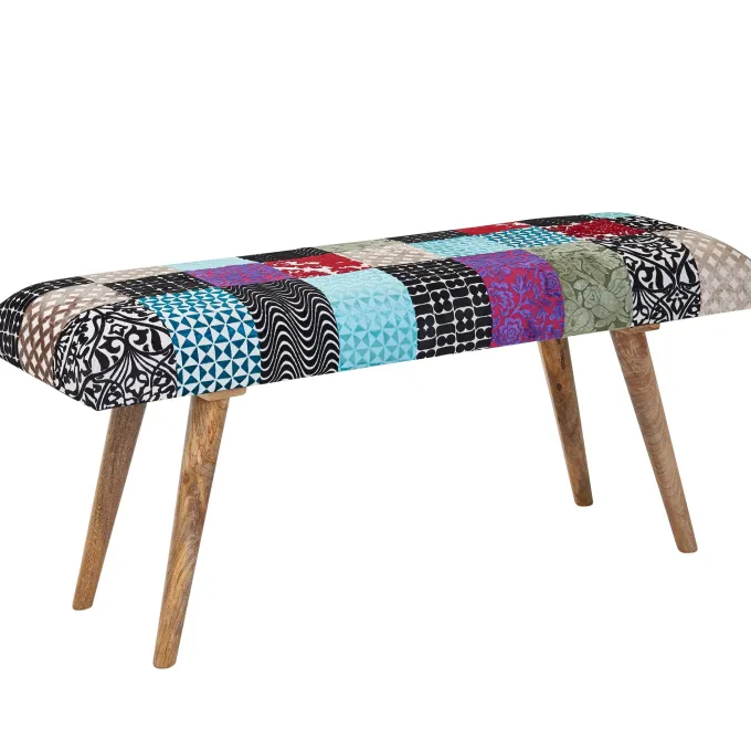 Sitzbank FineBuy Bettbank Samt 117 cm Patchwork Flurbank Polsterbank Bank Modern