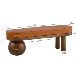 Sitzbank FineBuy Flurbank Echtleder Holz Massiv 140 cm Polsterbank Bank Braun