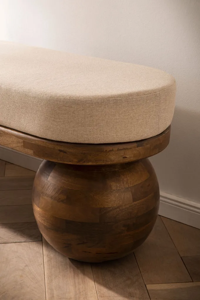 Sitzbank FineBuy Flurbank Stoff Holz Massiv 140 cm Polsterbank Bank Beige Modern