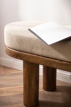 Sitzbank FineBuy Flurbank Stoff Holz Massiv 140 cm Polsterbank Bank Beige Modern