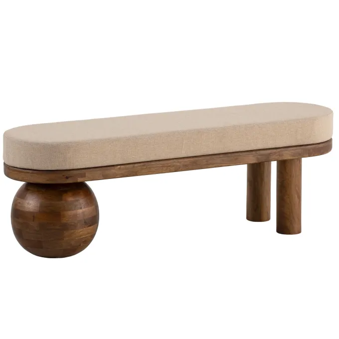 Sitzbank FineBuy Flurbank Stoff Holz Massiv 140 cm Polsterbank Bank Beige Modern