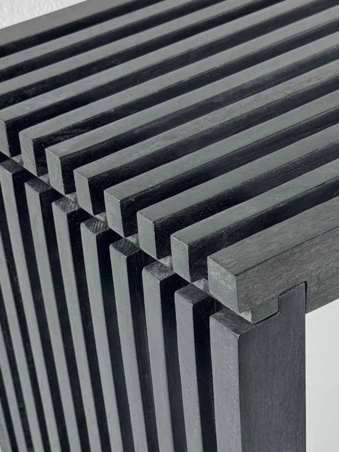 Sitzbank FineBuy Garderobenbank Akazie Massivholz 120 cm Schwarz Flurbank Klein