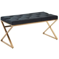 Sitzbank FineBuy Polsterbank Schwarz 90 cm Bettbank Chesterfield Flurbank Samt