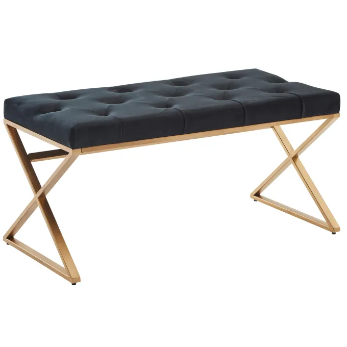 Sitzbank FineBuy Polsterbank Schwarz 90 cm Bettbank Chesterfield Flurbank Samt