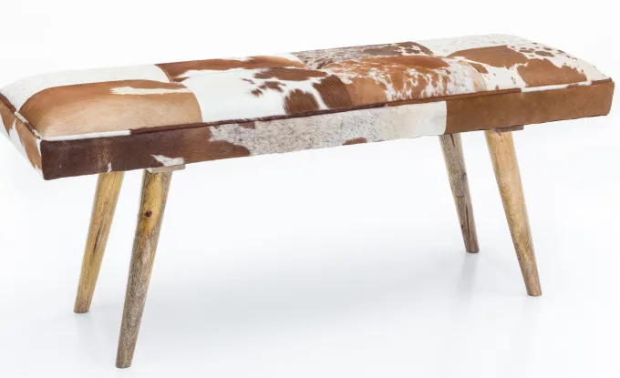Sitzbank gepolstert 120cm Ziegenfell Garderobenbank Design Flurbank Bettbank