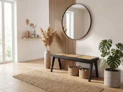 Sitzbank Rattan Massivholz 120cm Bettbank Holzbank Flurbank Design Bank Handmade