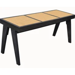 Sitzbank Rattan Massivholz 120cm Bettbank Holzbank Flurbank Design Bank Handmade