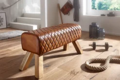 Sitzbank Turnbock Braun Echtleder Lederhocker Sprinbock Hocker Garderobenbank