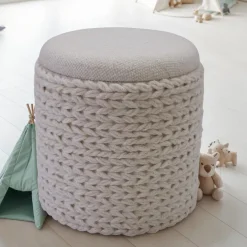 Sitzhocker FineBuy Hocker mit Stauraum Wolle rund 40x40x45 cm Creme Weiß Boho