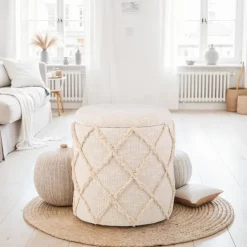 Sitzhocker FineBuy Hocker mit Stauraum rund 40 cm Baumwolle Boho Polsterhocker