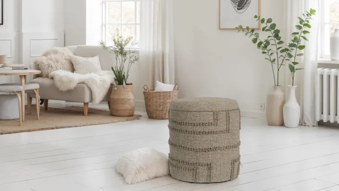 Sitzhocker FineBuy Hocker Wolle rund 40 cm mit Stauraum abnehmbarer Deckel Boho