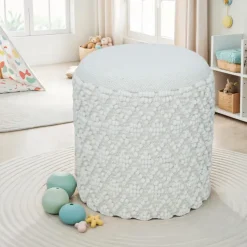 Sitzhocker FineBuy Runder Hocker mit Stauraum Wolle Ø 40 cm Weiß Beistellhocker
