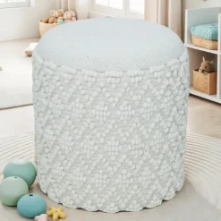 Sitzhocker FineBuy Runder Hocker mit Stauraum Wolle Ø 40 cm Weiß Beistellhocker