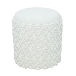 Sitzhocker FineBuy Runder Hocker mit Stauraum Wolle Ø 40 cm Weiß Beistellhocker