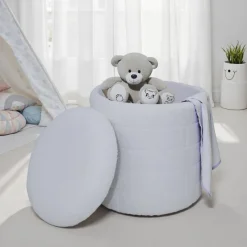 Sitzhocker FineBuy Stoffhocker mit Stauraum 40 cm Weiß rund abnehmbarer Deckel