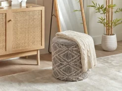 Sitzhocker mit Stauraum Stoff 40cm Grau Stoffhocker Rund Polsterhocker Hocker
