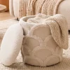 Sitzhocker mit Stauraum Teddy Stoff 40cm Creme Stoffhocker Rund Polsterhocker